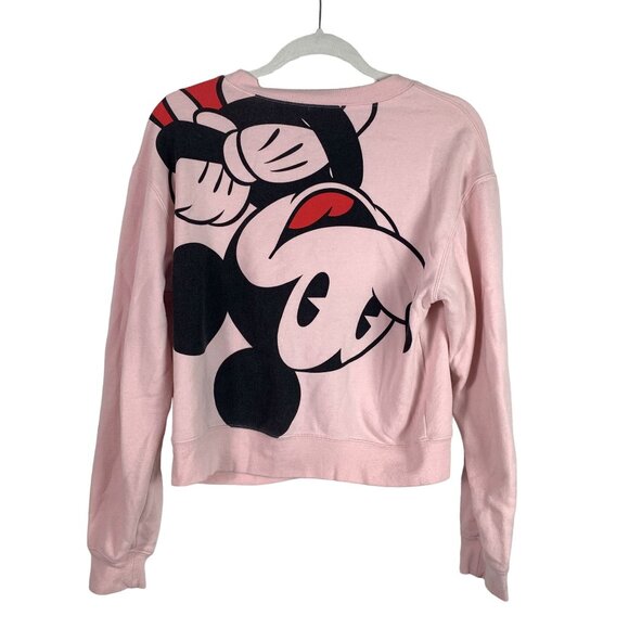 🟣🟣🟣 DISNEY Womens Size Medium Mickey Mouse Pink Graphic Cropped Crewneck Swea - Picture 4 of 5